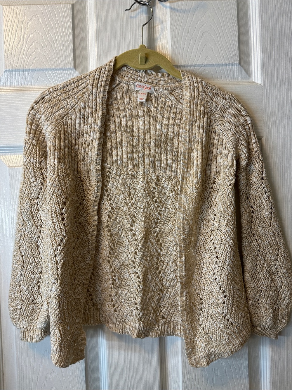 Cat & Jack Beige-Cream Cable Knit Open Cardigan